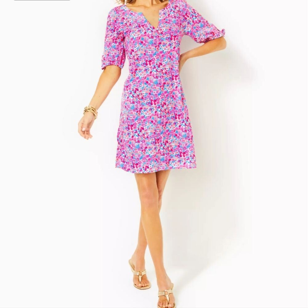 NWT Lilly Pulitzer Easley Short Sleeve Dress Aura Pink Baby Bloomer Medium - Picture 2 of 6